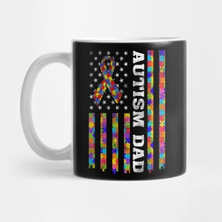 Autism Awareness Proud Autism Dad Vintage USA Flag Mug